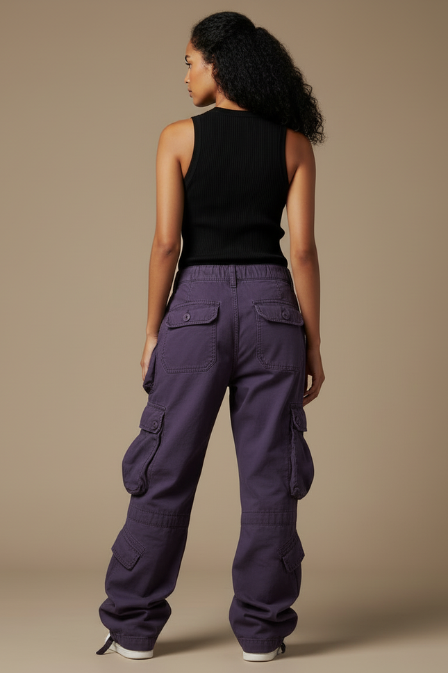 Pantalon Cargo Ample Violet Multipoches Femme - Toile - vue 2