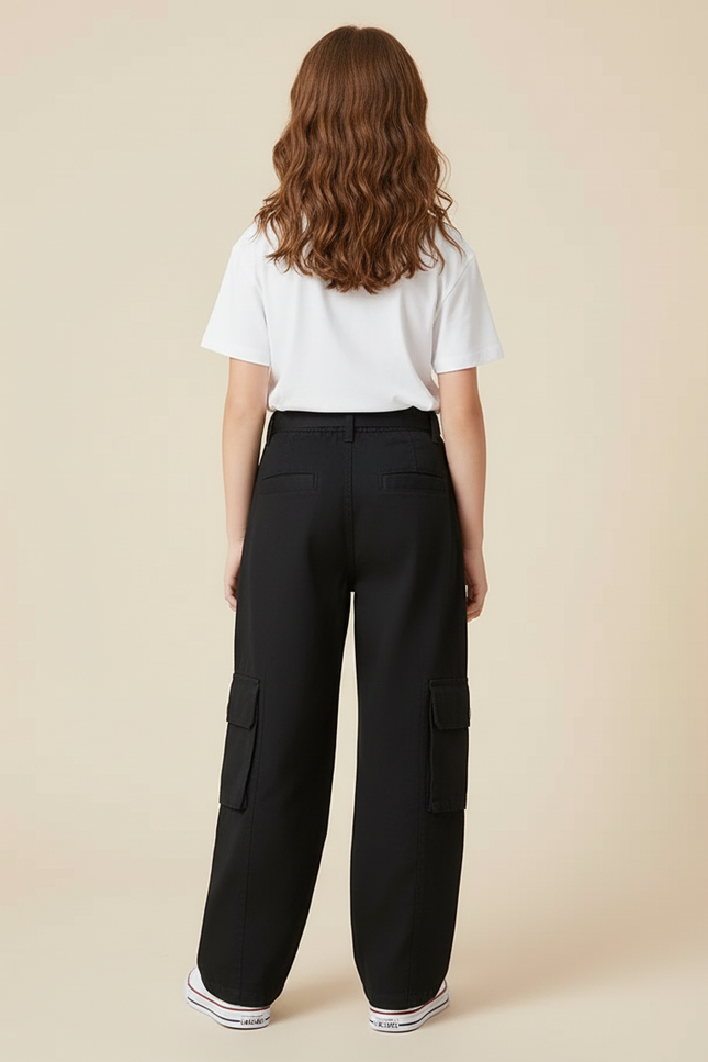 Pantalon Cargo Noir Ample Fille Poches - Toile - vue 2