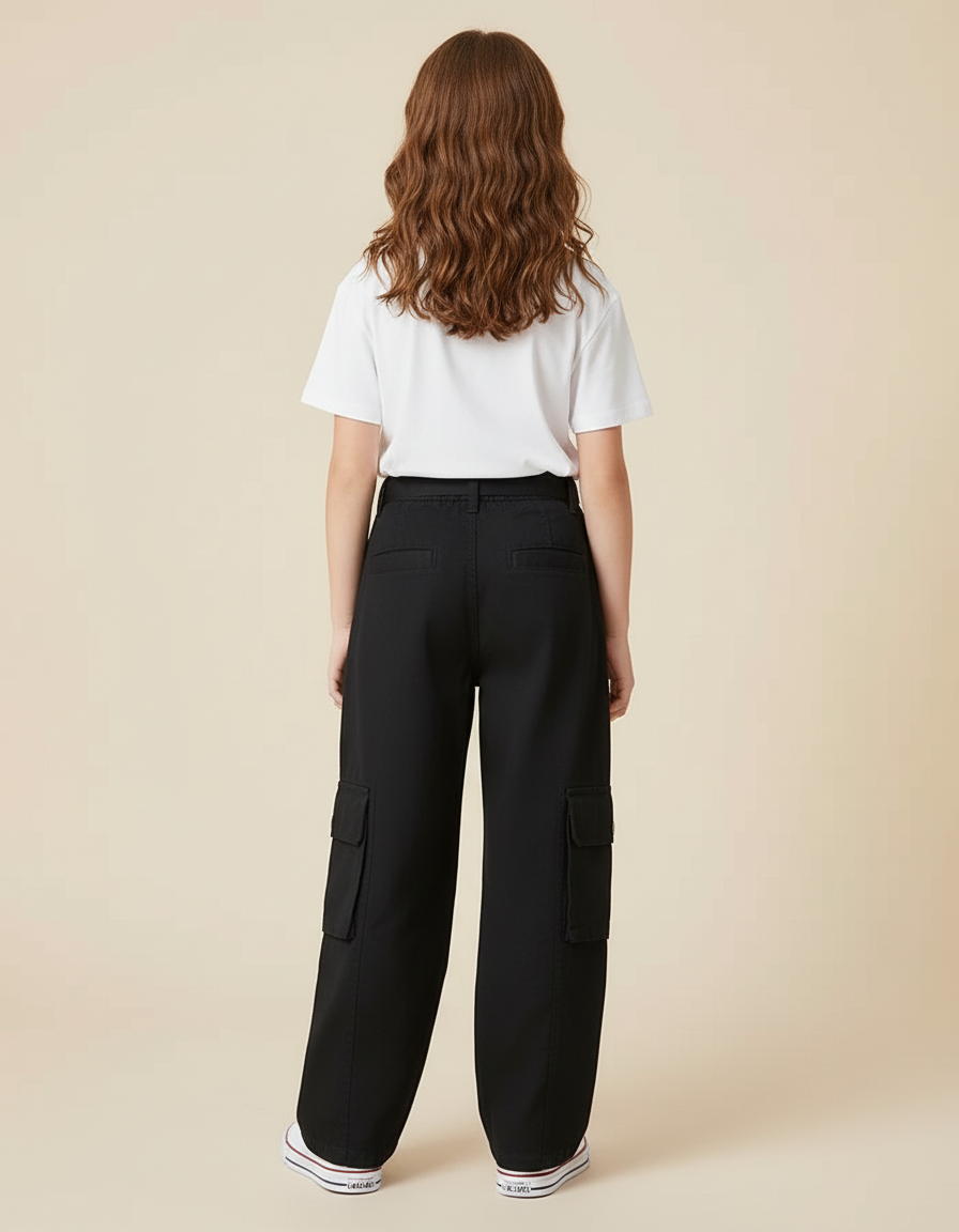 Pantalon Cargo Noir Ample Fille Poches - Toile - vue 2