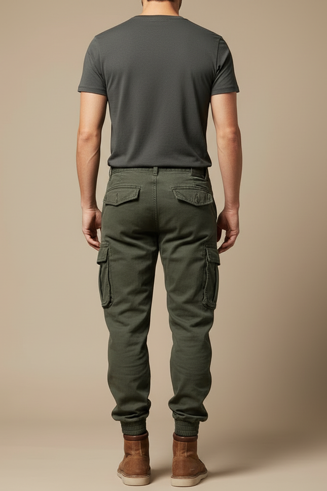 Pantalon Cargo Vert Militaire Slim Multipoches Homme - Kaki Toile - vue 2