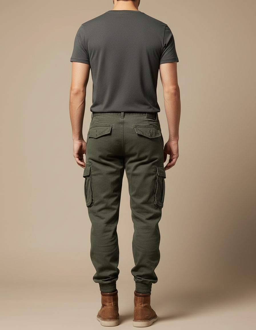 Pantalon Cargo Vert Militaire Slim Multipoches Homme - Kaki Toile - vue 2