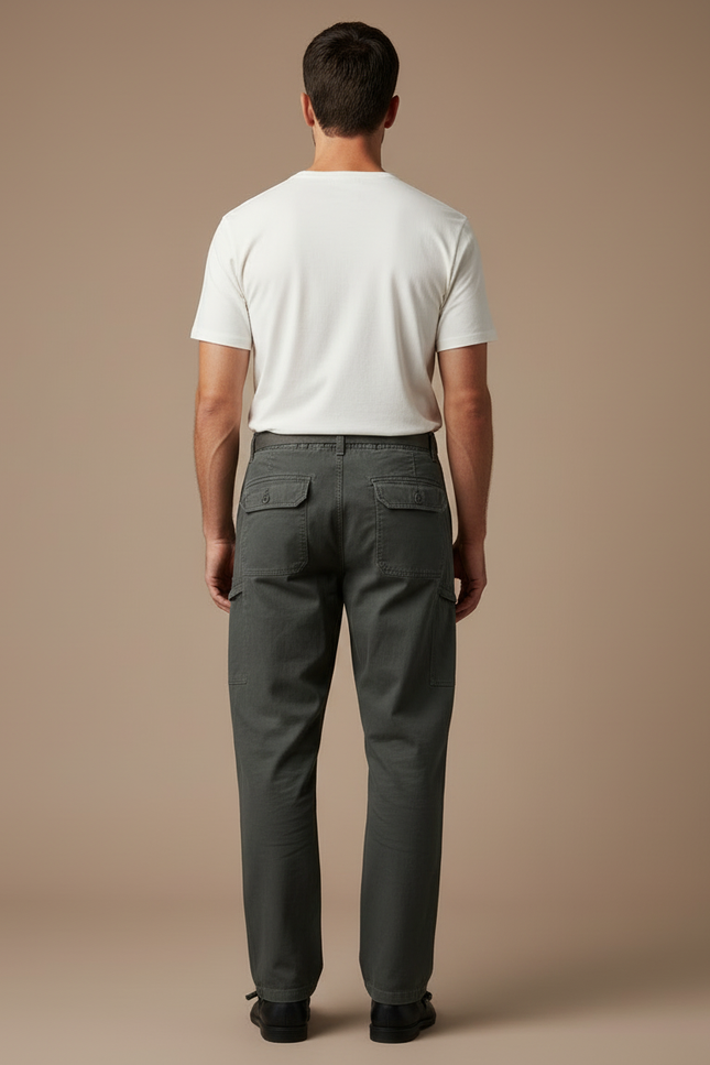 Pantalon Cargo Homme Vert Militaire Ample Décontracté - Kaki Toile - vue 2