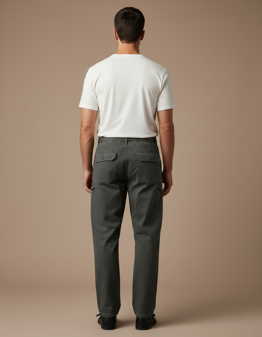 Pantalon Cargo Homme Vert Militaire Ample Décontracté - Kaki Toile - vue 2