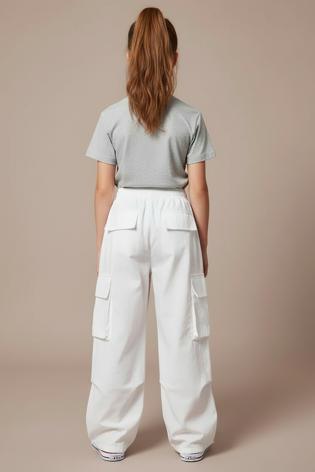 Pantalon Cargo Blanc Ample Décontracté Enfant - Toile - vue 2