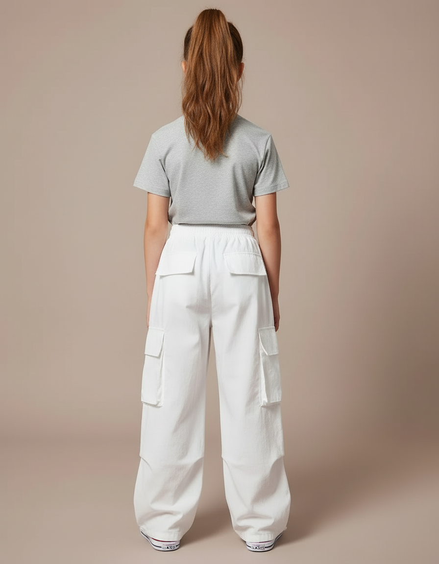 Pantalon Cargo Blanc Ample Décontracté Enfant - Toile - vue 2