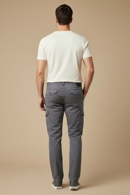 Pantalon Cargo Gris Coton Ajusté Décontracté Homme - vue 2