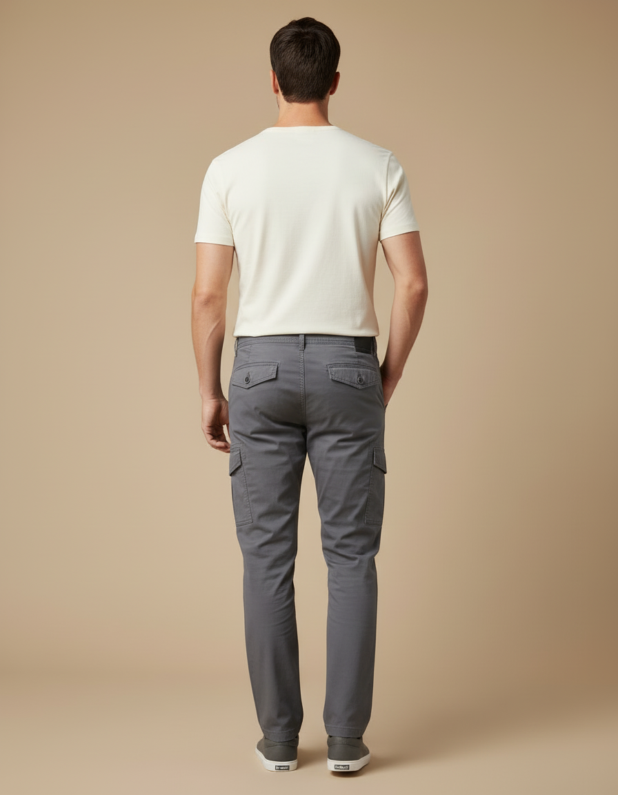 Pantalon Cargo Gris Coton Ajusté Décontracté Homme - vue 2
