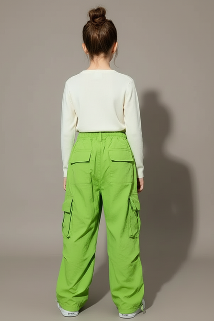 Pantalon Cargo Vert Fluorescent Ample Multipoches Fille Décontracté - Polyester - vue 2