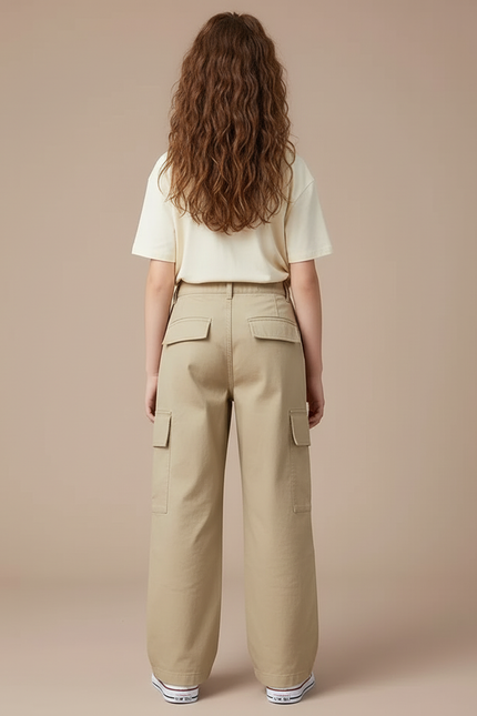 Pantalon Cargo Beige Ample Multipoches Enfant Fille - Toile - vue 2