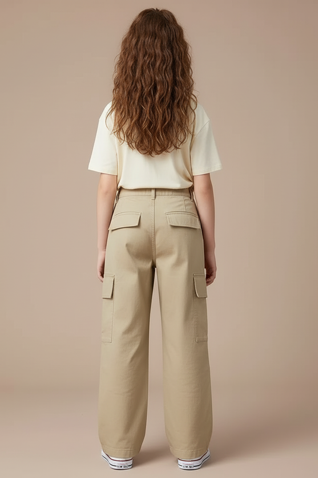 Pantalon Cargo Beige Ample Multipoches Enfant Fille - Toile - vue 2