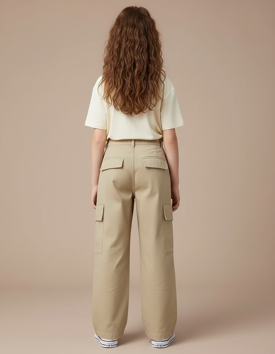 Pantalon Cargo Beige Ample Multipoches Enfant Fille - Toile - vue 2