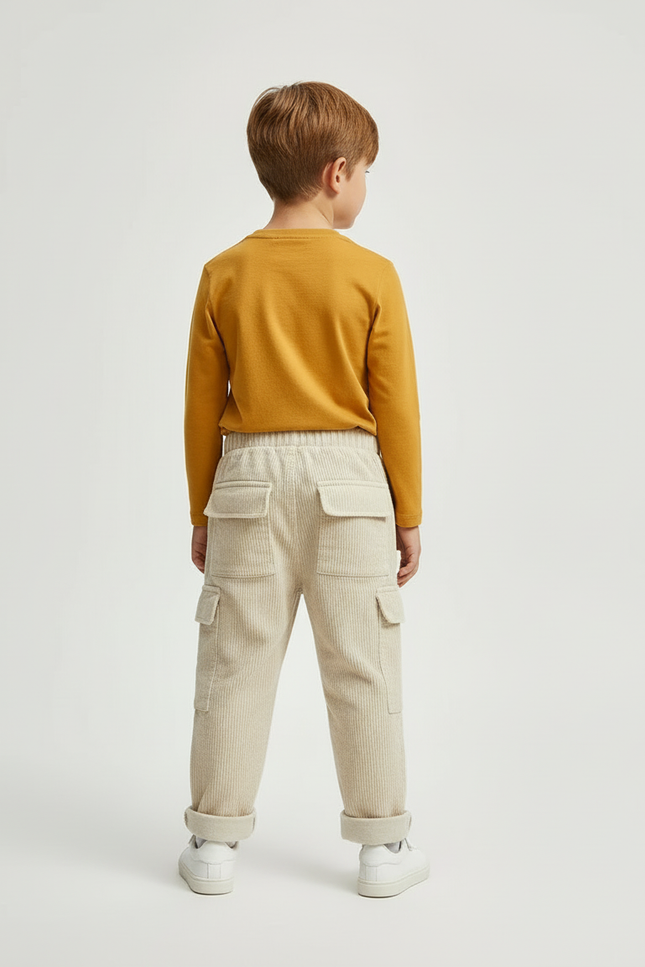 Pantalon Cargo Côtelé Beige Ample Enfant - Cordé - vue 2