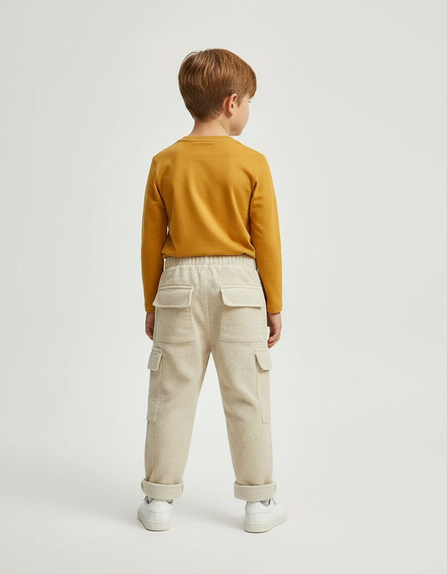 Pantalon Cargo Côtelé Beige Ample Enfant - Cordé - vue 2