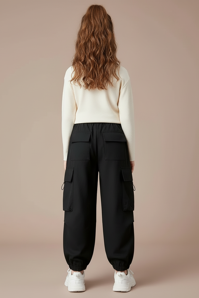 Pantalon Cargo Noir Ample Décontracté Fille Streetwear - Polyester - vue 2
