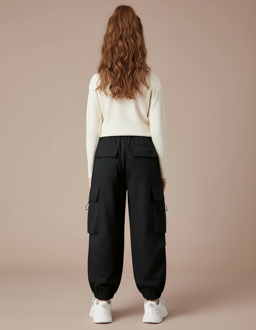 Pantalon Cargo Noir Ample Décontracté Fille Streetwear - Polyester - vue 2