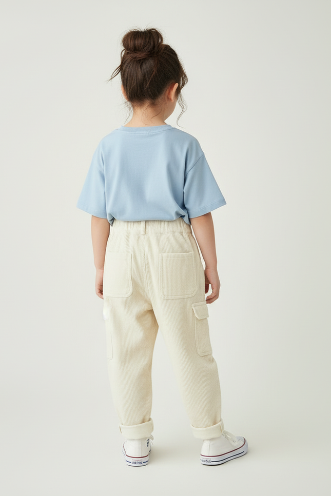 Pantalon Cargo Beige Côtelé Ample Enfant Décontracté - Cordé - vue 2
