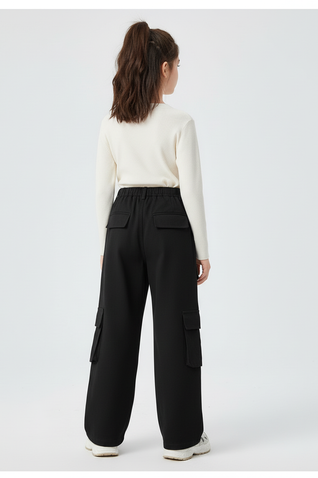 Pantalon Cargo Noir Ample Multipoches Fille Hiver - Molleton - vue 2