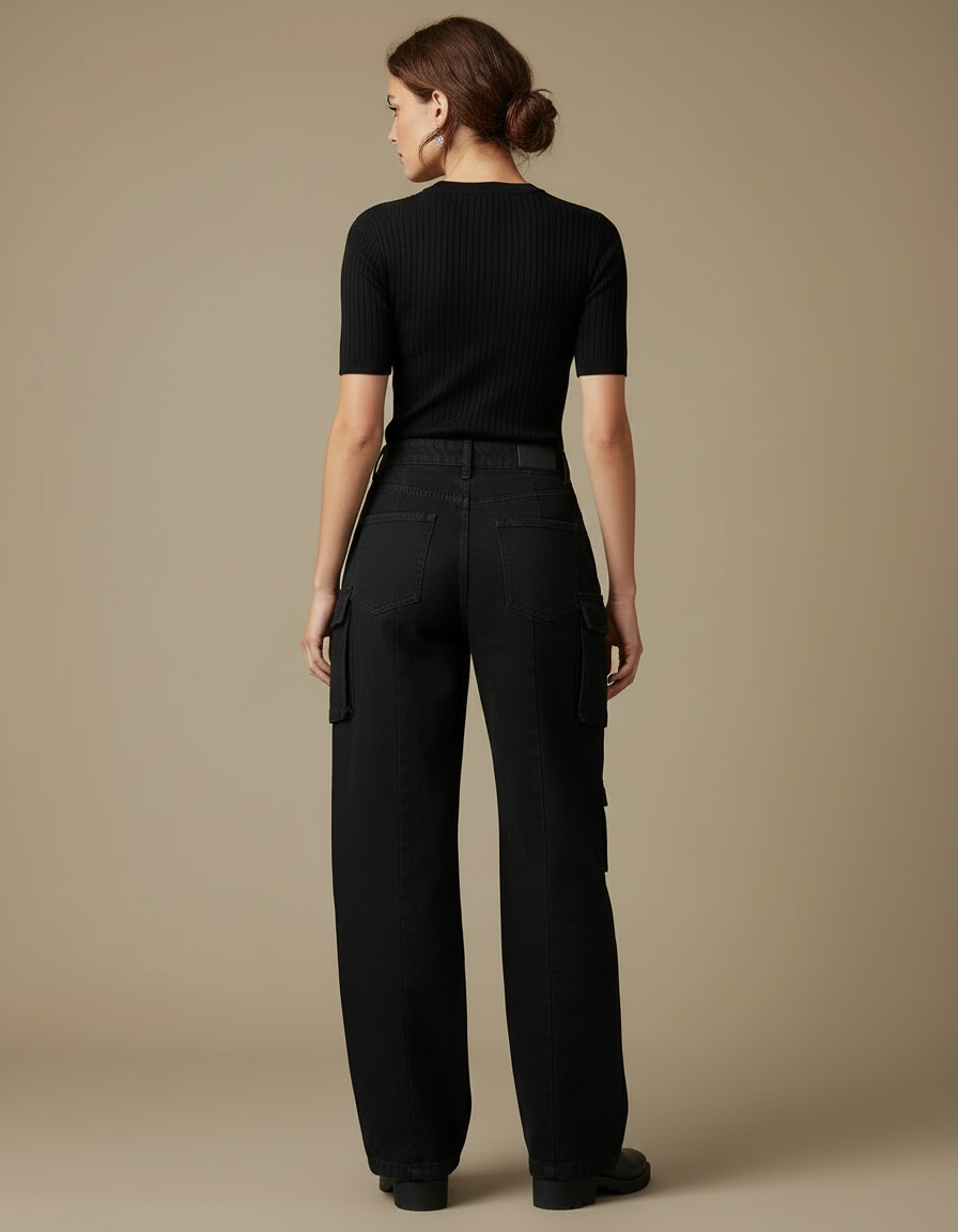 Pantalon Cargo Femme Noir Baggy - Jean - vue 2