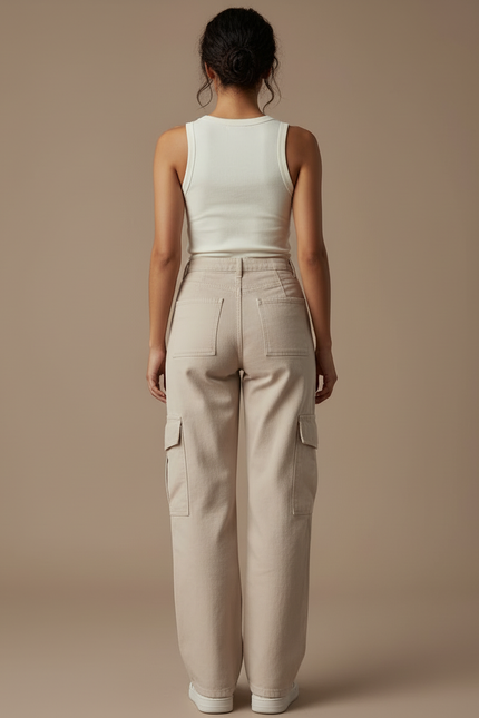 Pantalon Cargo Beige Ample Multipoches Style Urbain - Toile - vue 2