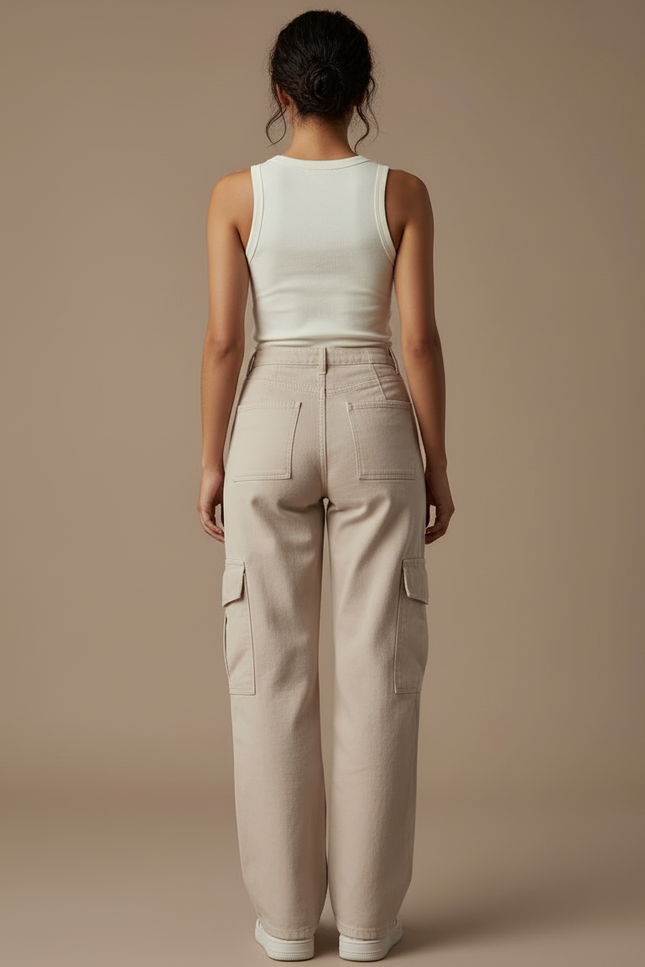 Pantalon Cargo Beige Ample Multipoches Style Urbain - Toile - vue 2