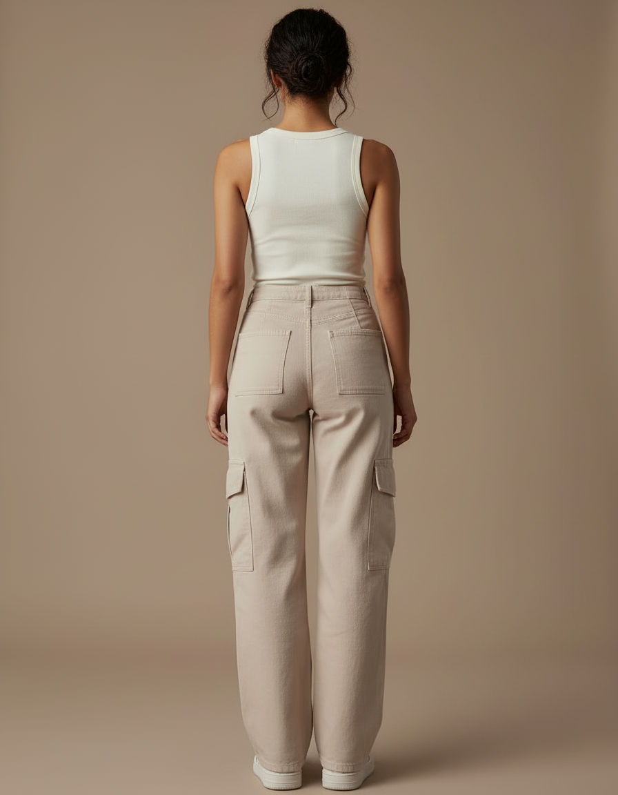 Pantalon Cargo Beige Ample Multipoches Style Urbain - Toile - vue 2