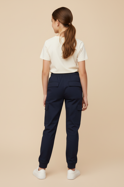 Pantalon Cargo Bleu Marine Fille Jogger Multi-Poches - Gabardine - vue 2