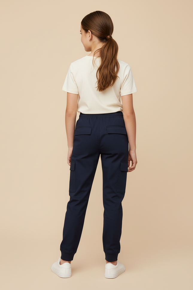 Pantalon Cargo Bleu Marine Fille Jogger Multi-Poches - Gabardine - vue 2
