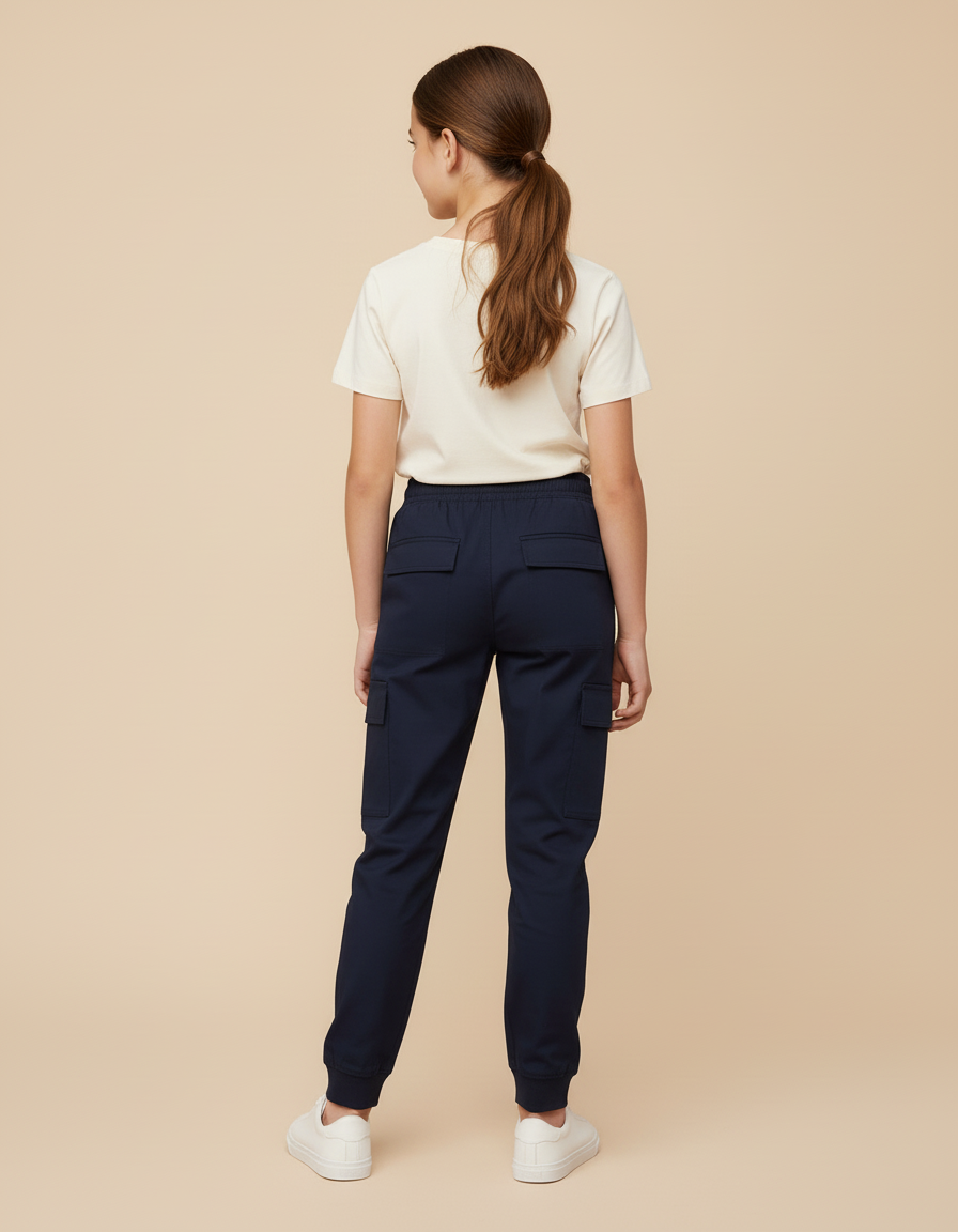 Pantalon Cargo Bleu Marine Fille Jogger Multi-Poches - Gabardine - vue 2