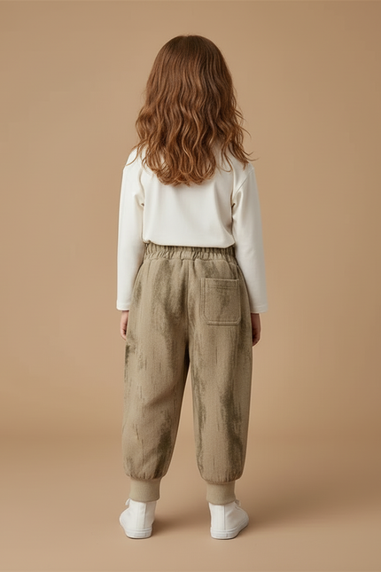 Pantalon Cargo Beige Ample Décontracté Enfant Mixte - Kaki Molleton - vue 2
