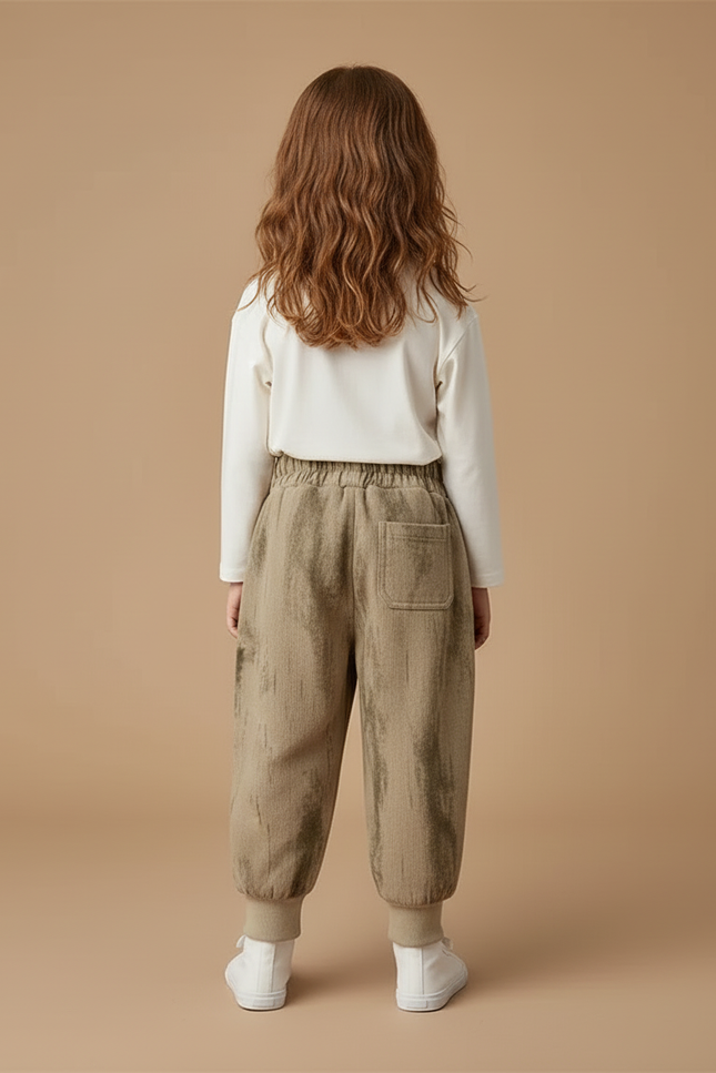 Pantalon Cargo Beige Ample Décontracté Enfant Mixte - Kaki Molleton - vue 2
