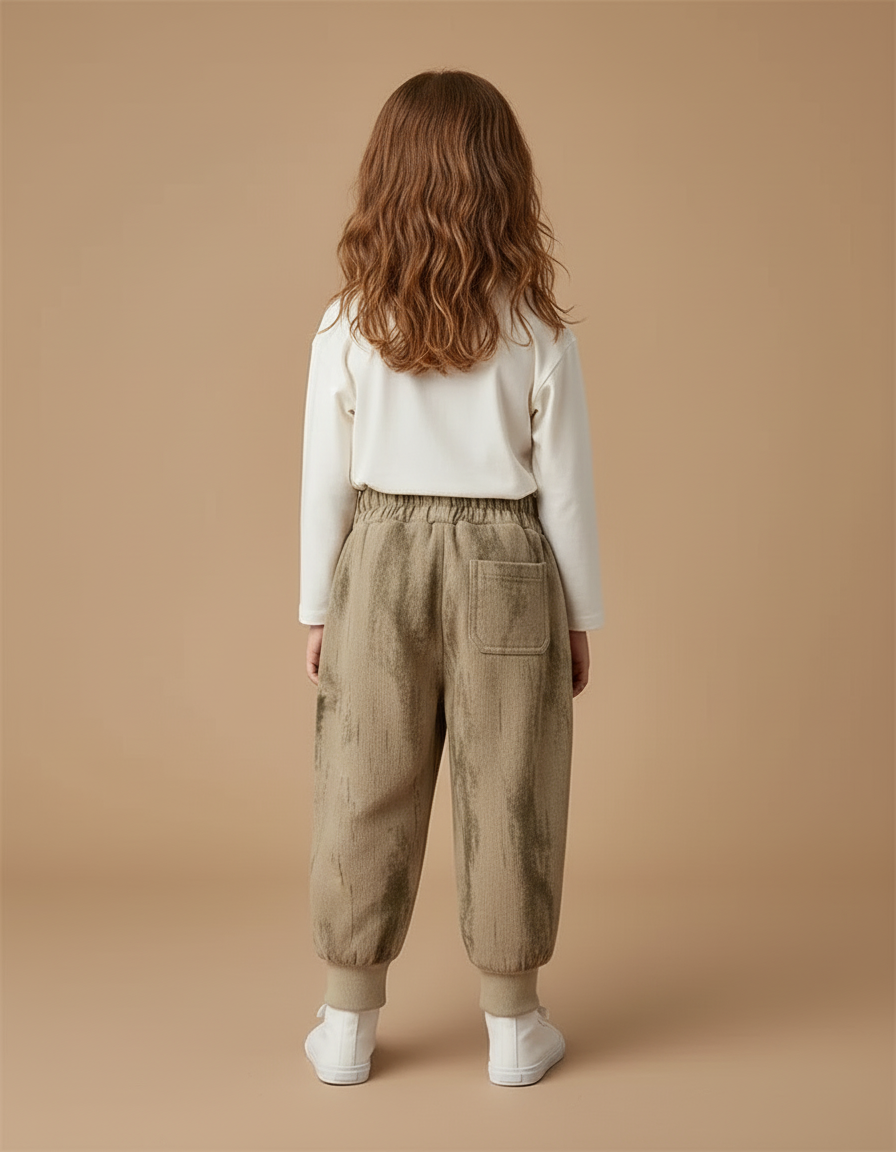 Pantalon Cargo Beige Ample Décontracté Enfant Mixte - Kaki Molleton - vue 2