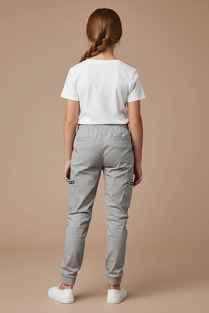 Pantalon Cargo Gris Fille Jogger Coton Zippé - vue 2