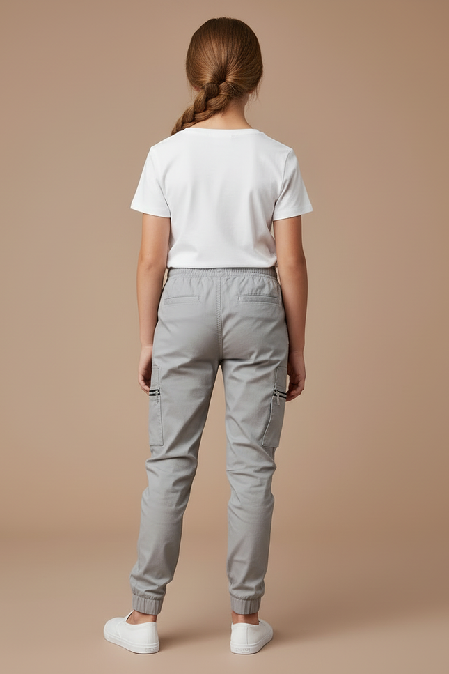 Pantalon Cargo Gris Fille Jogger Coton Zippé - vue 2