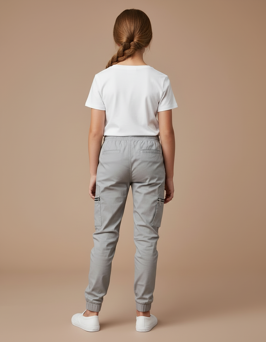 Pantalon Cargo Gris Fille Jogger Coton Zippé - vue 2