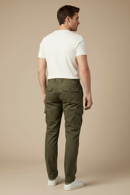 Pantalon Cargo Vert Kaki Coton Droit Homme Décontracté - vue 2