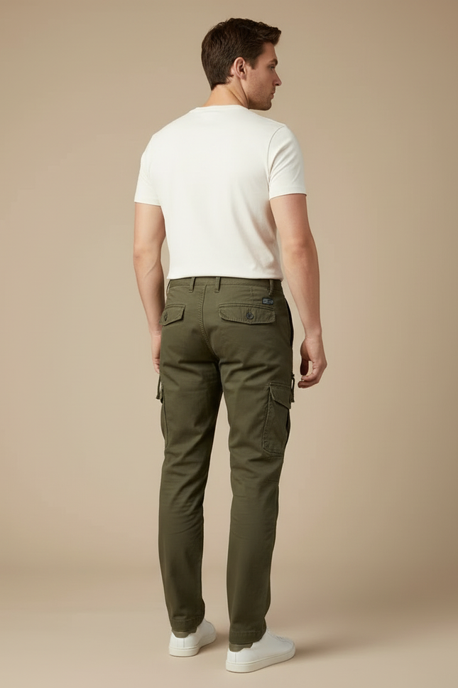 Pantalon Cargo Vert Kaki Coton Droit Homme Décontracté - vue 2