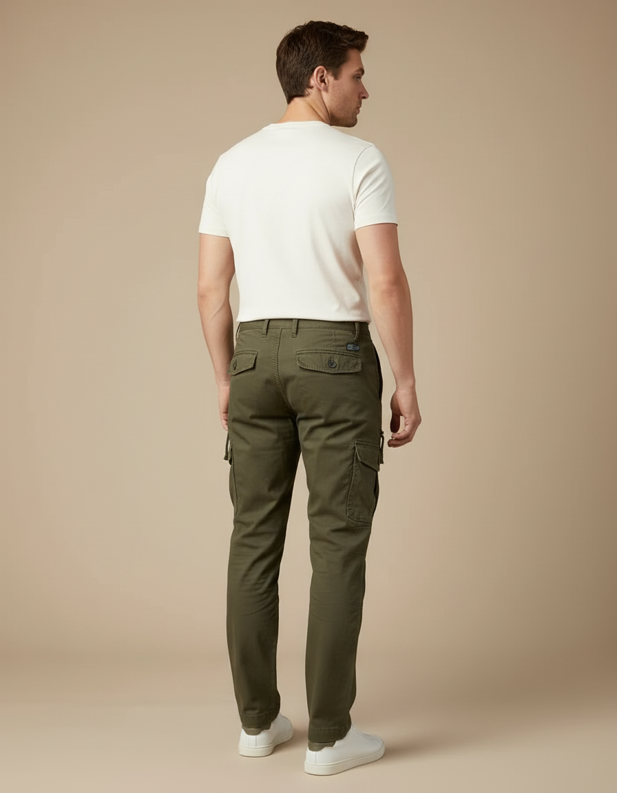 Pantalon Cargo Vert Kaki Coton Droit Homme Décontracté - vue 2