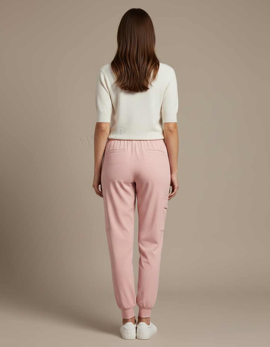 Pantalon Cargo Rose Clair Fluide Jogger Femme - Polyester - vue 2