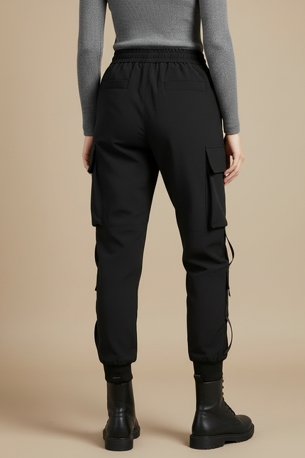 Pantalon Cargo Noir Femme Ample Sportif Poches - Polyester - vue 2