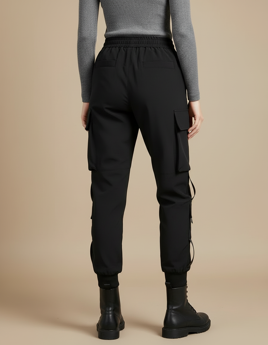 Pantalon Cargo Noir Femme Ample Sportif Poches - Polyester - vue 2