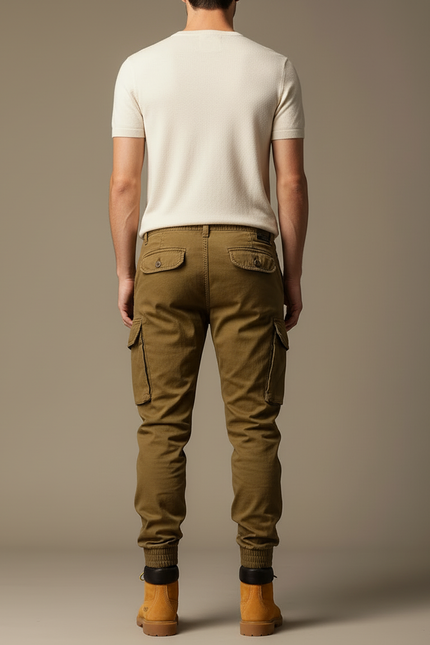 Pantalon Cargo Homme Kaki Coton Slim Multipoches - Toile - vue 2