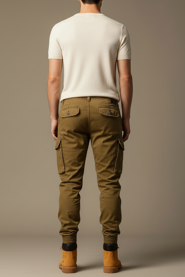 Pantalon Cargo Homme Kaki Coton Slim Multipoches - Toile - vue 2