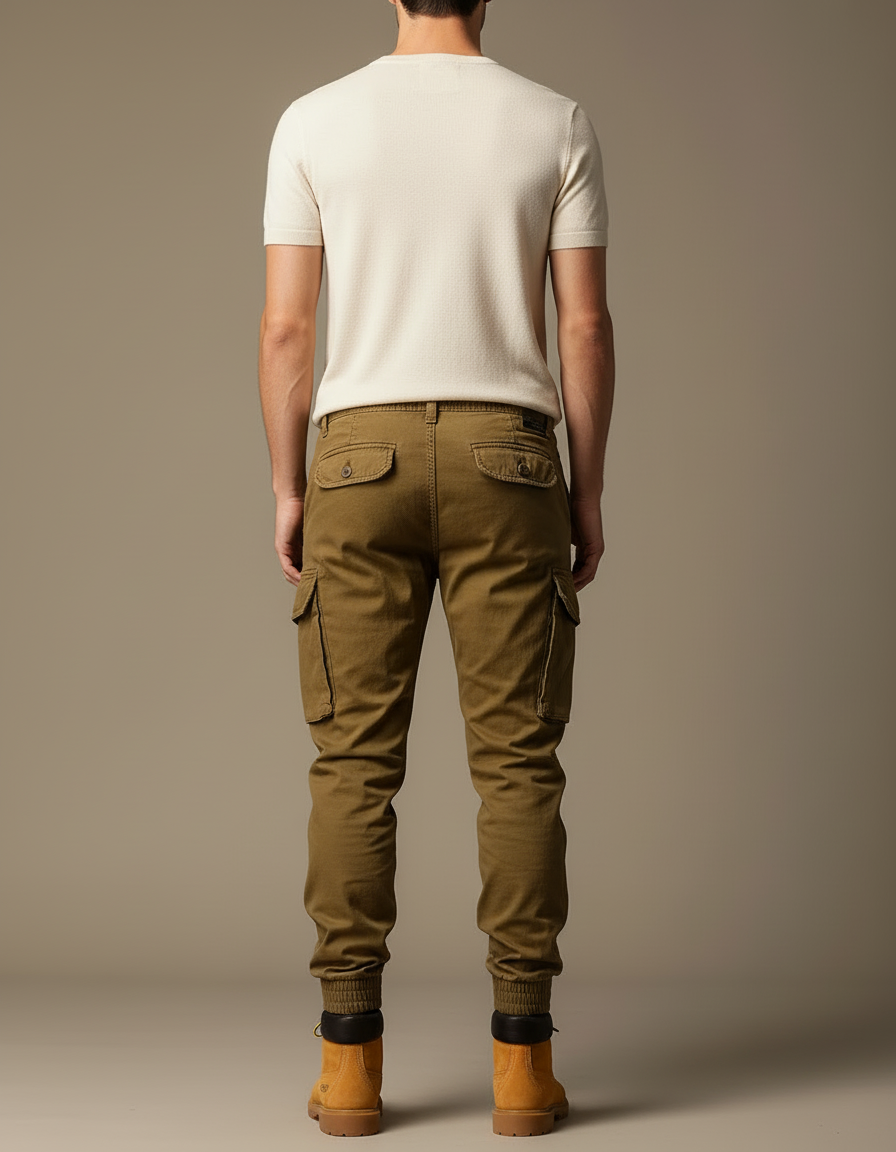 Pantalon Cargo Homme Kaki Coton Slim Multipoches - Toile - vue 2