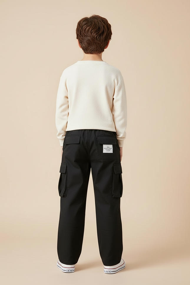 Pantalon Cargo Garçon Noir Baggy Toile - vue 2
