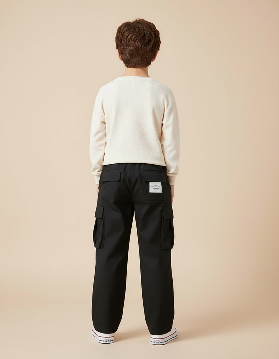 Pantalon Cargo Garçon Noir Baggy Toile - vue 2