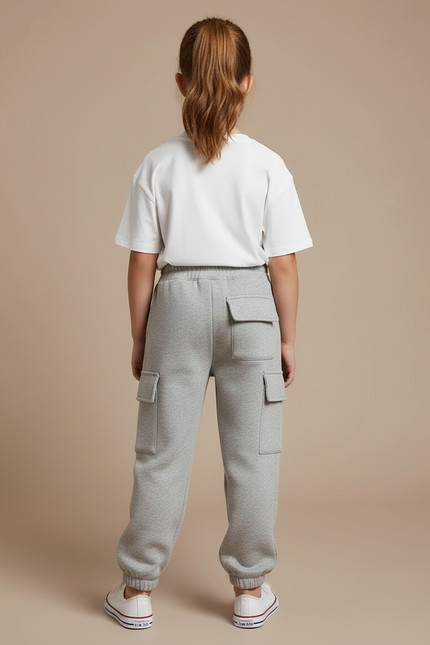 Pantalon Cargo Enfant Gris Ample Molleton Poches - vue 2
