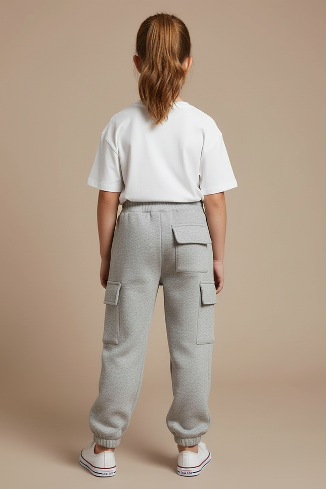 Pantalon Cargo Enfant Gris Ample Molleton Poches - vue 2