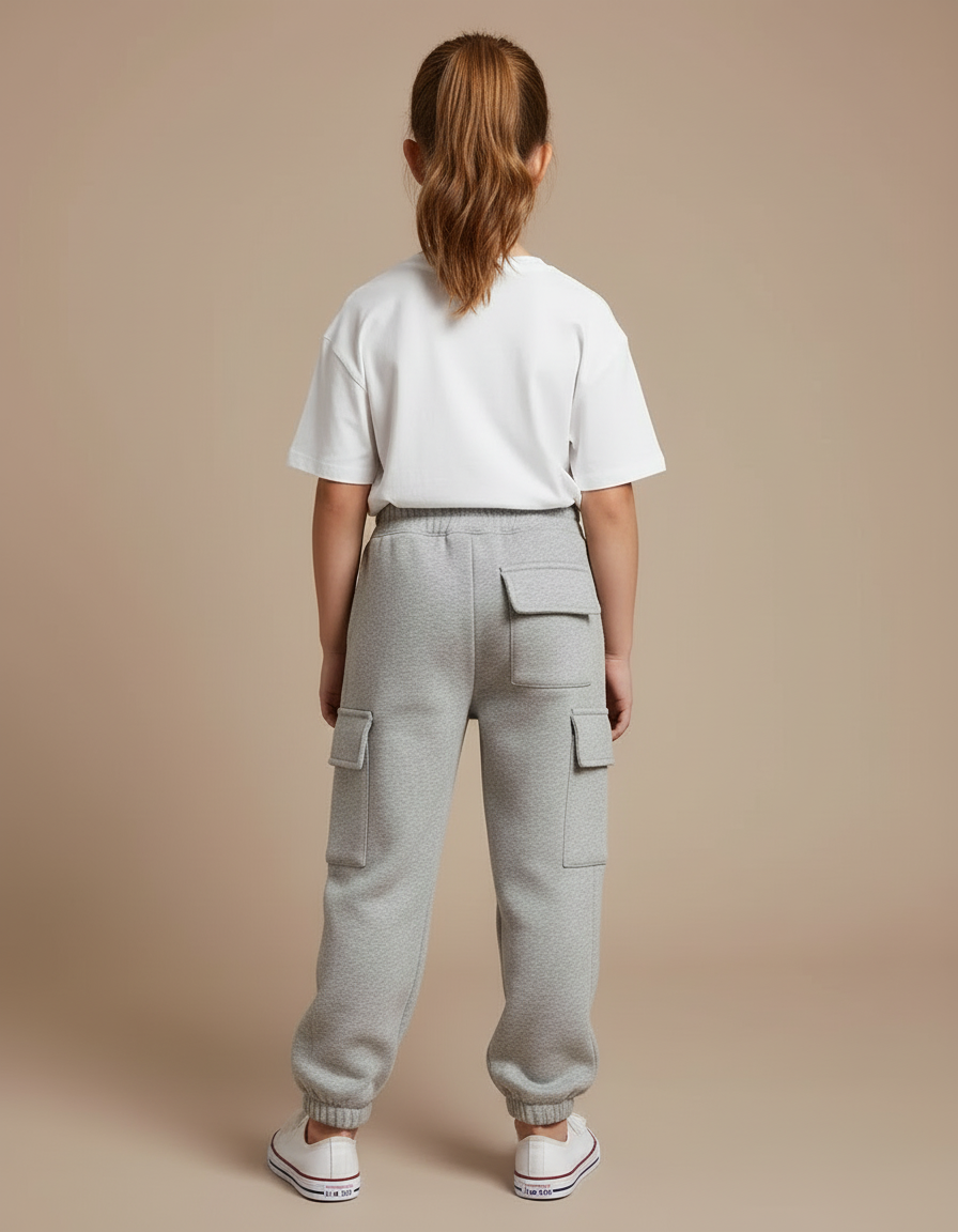 Pantalon Cargo Enfant Gris Ample Molleton Poches - vue 2