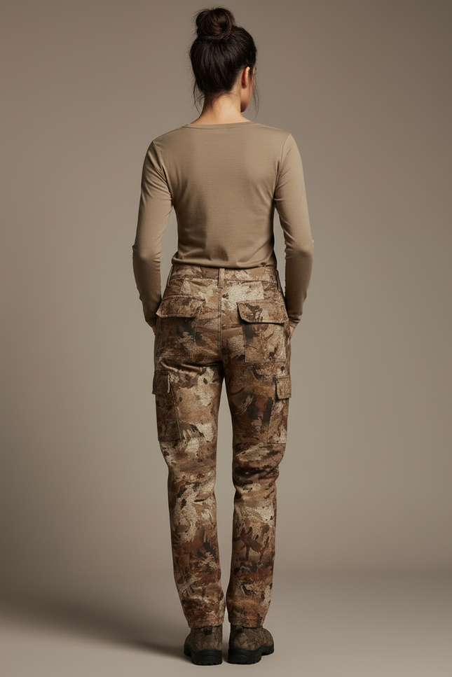 Pantalon Cargo Camouflage Marron Chasse Extensible Femme - Toile - vue 2