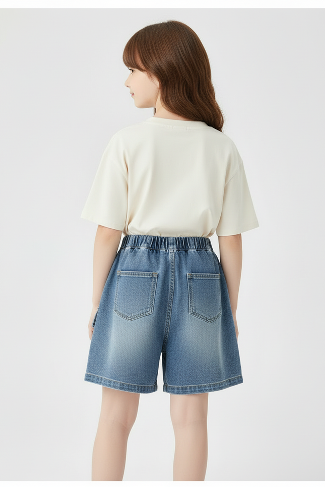 Pantalon Cargo Jean Bleu Ample Poches Enfants - vue 2